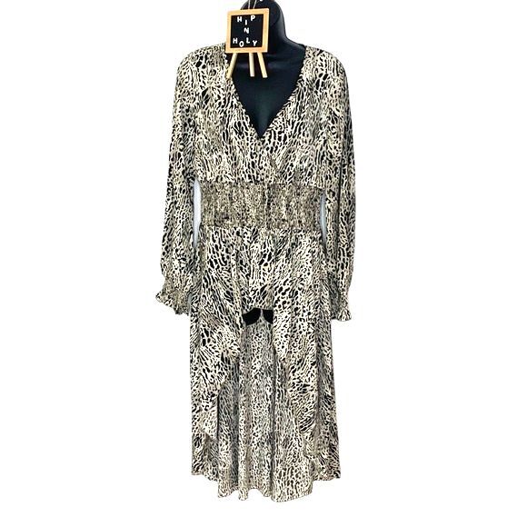 Patrizia Luca Deep V High-low Animal Print Tunic Cream Black Size Small - Picture 4 of 15